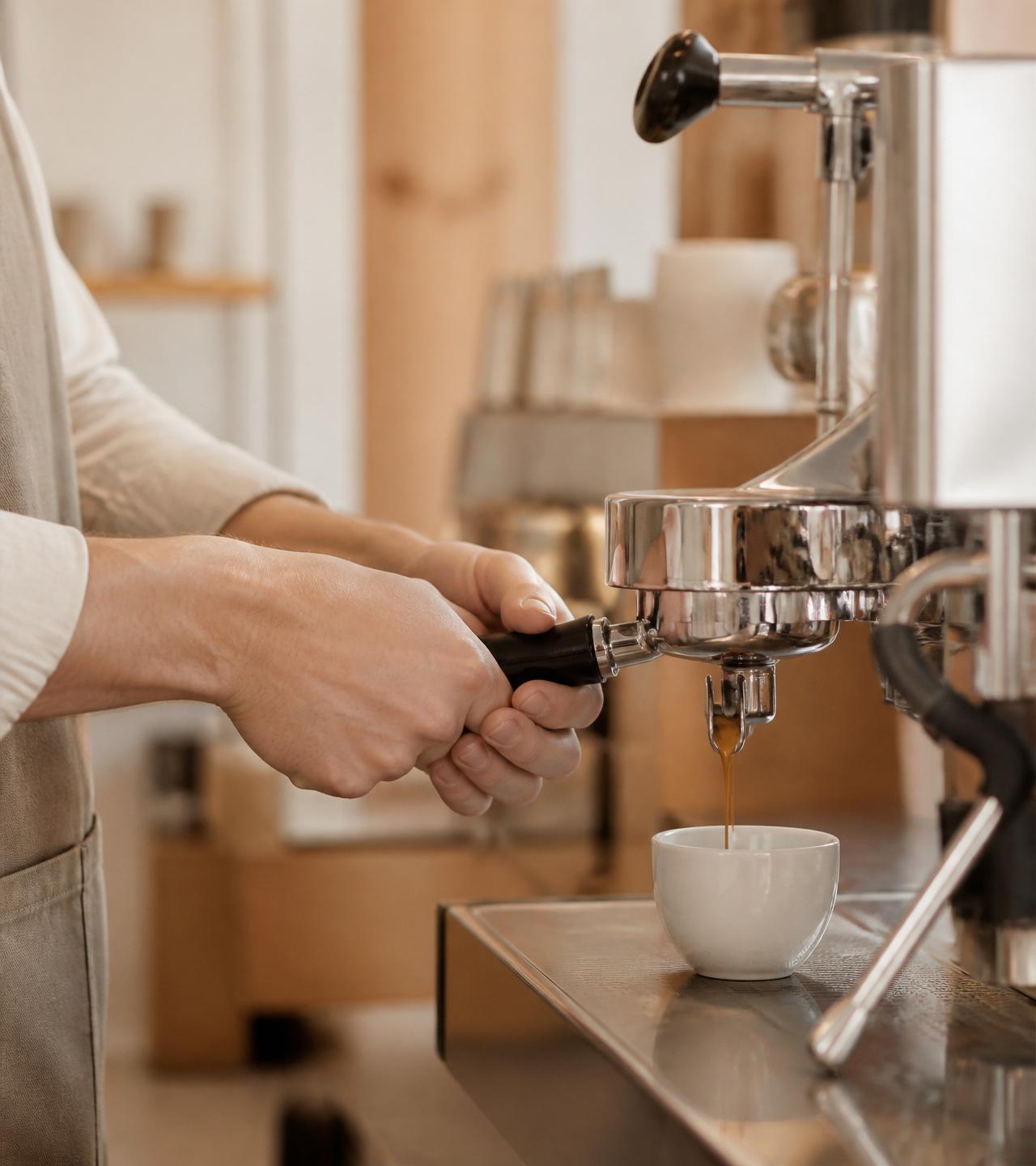 Barista připravuje espresso v kavárně Nord Coffee